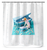 Autumn Leaves Swirl Shower Curtain with vibrant autumn design.